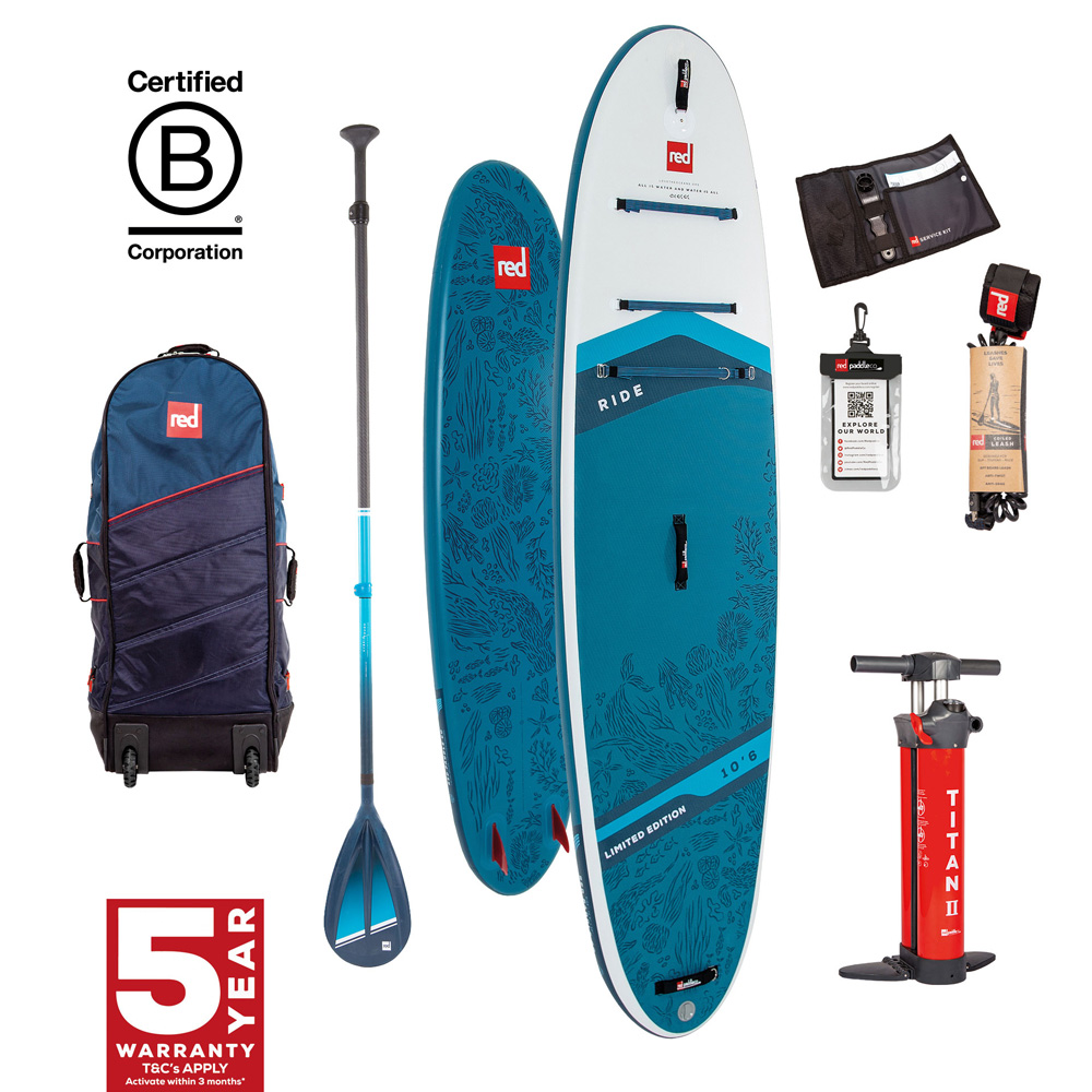 red paddle Ride Love the Oceans 10.6 aufblasbares SUP blau Vorteilspaket foto 1