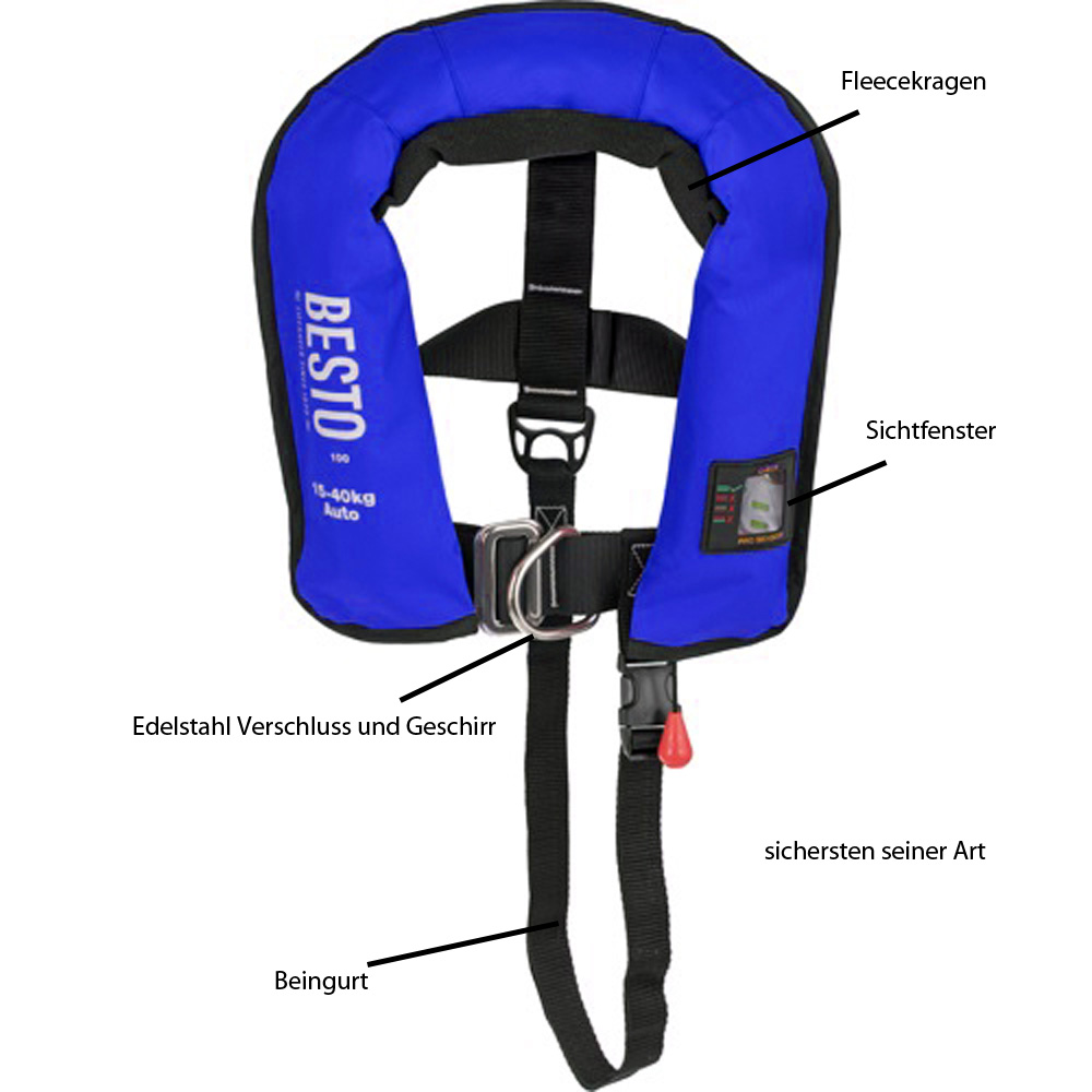 Besto automatische Rettungsweste Pro Junior 100N blau 15-40kg 2