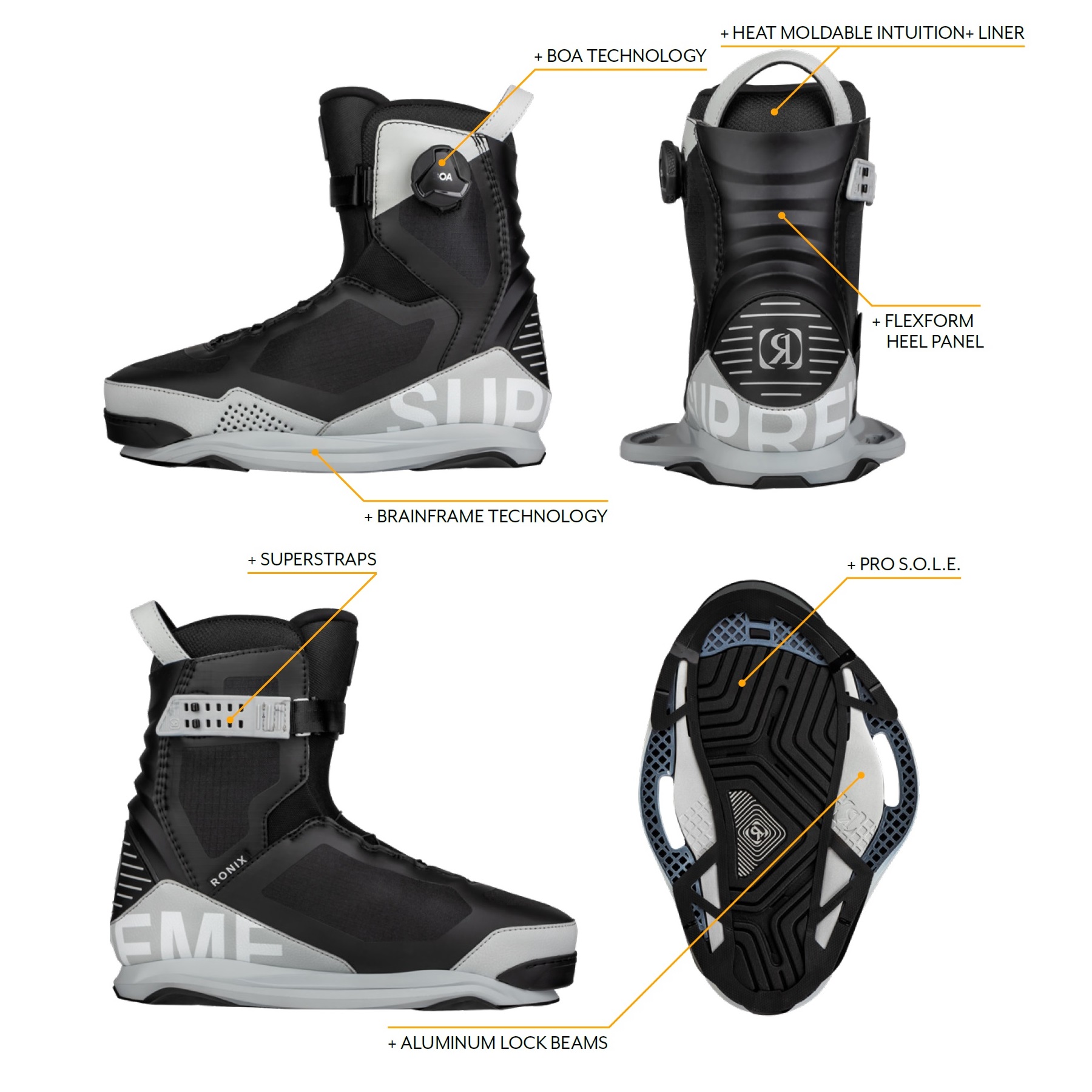 Ronix Supreme Wakeboard-Set 145 cm mit Supreme BOA Bindungen 6