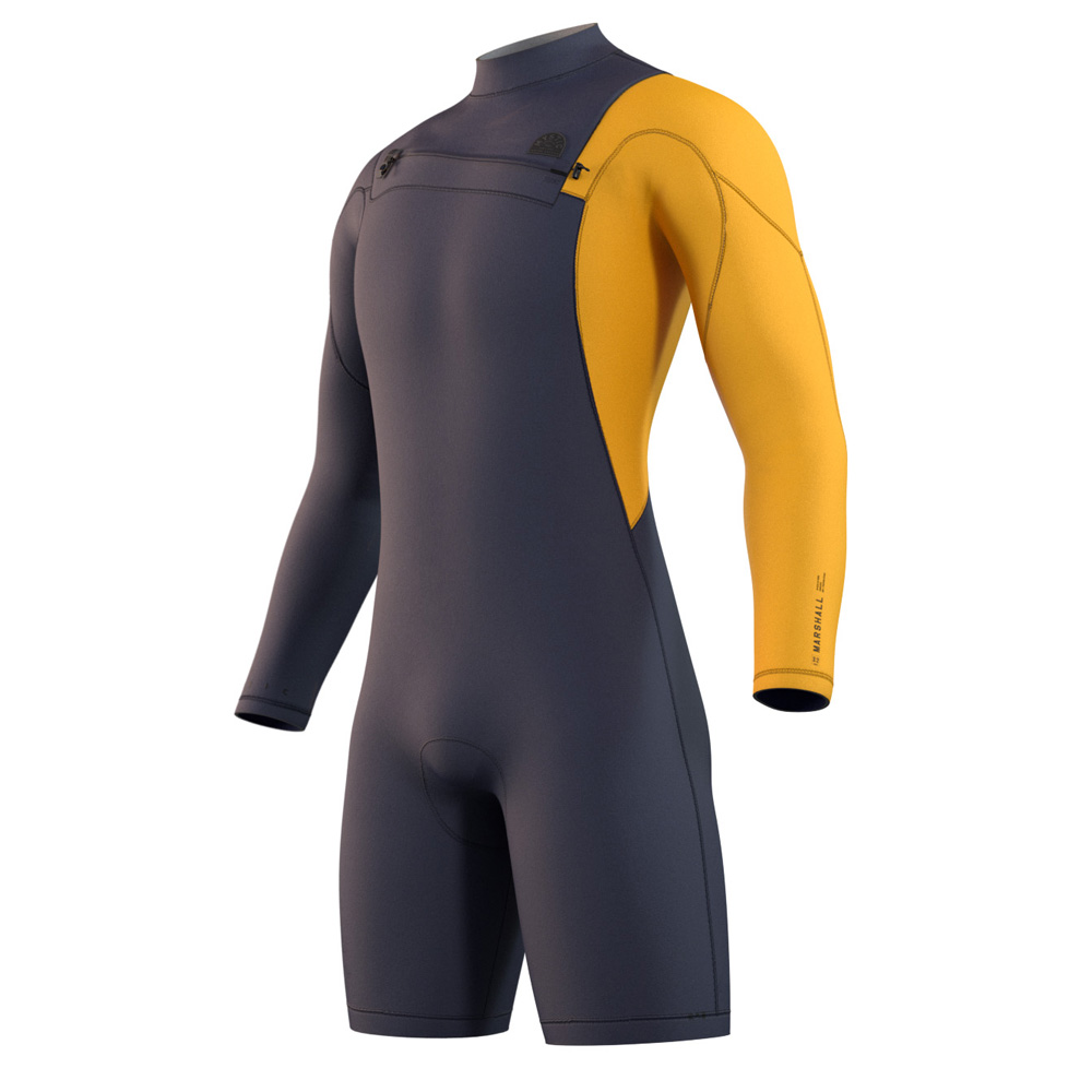 Mystic Marshall Longarm Shorty 3/2mm Brustreißverschluss Herren blau/gelb foto 1