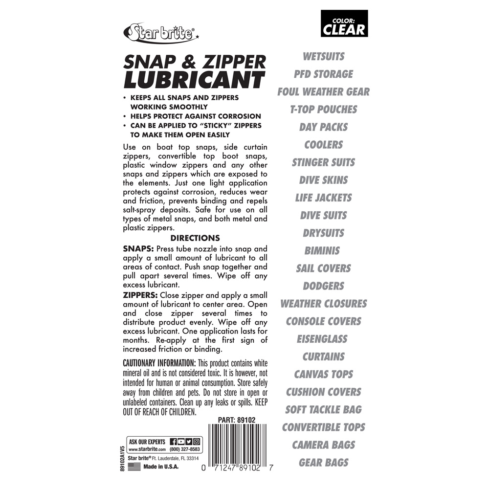 Starbrite Weißes PTEF Schmiermittel für Reißverschlüsse und Druckknöpfe 56 g 2