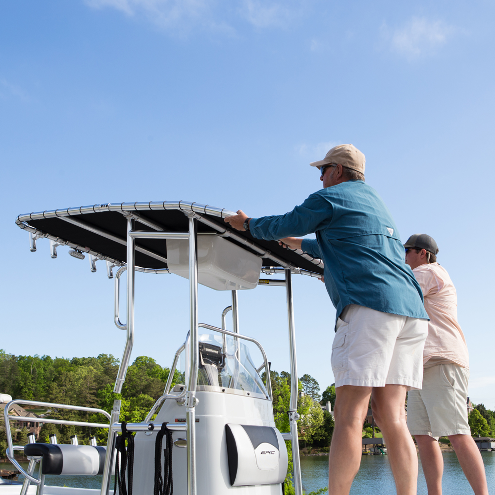 Fishmaster Original T-Top poliert mit Marineblauem Segeltuch 11