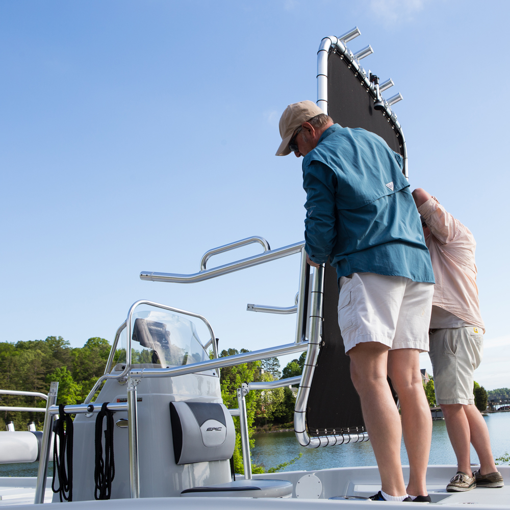 Fishmaster Original T-Top poliert mit blauem Segeltuch 13