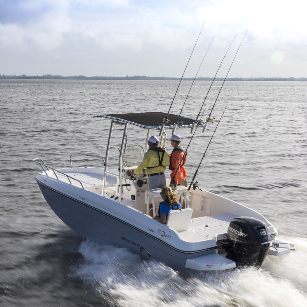 Fishmaster Original T-Top poliert mit blauem Segeltuch 7