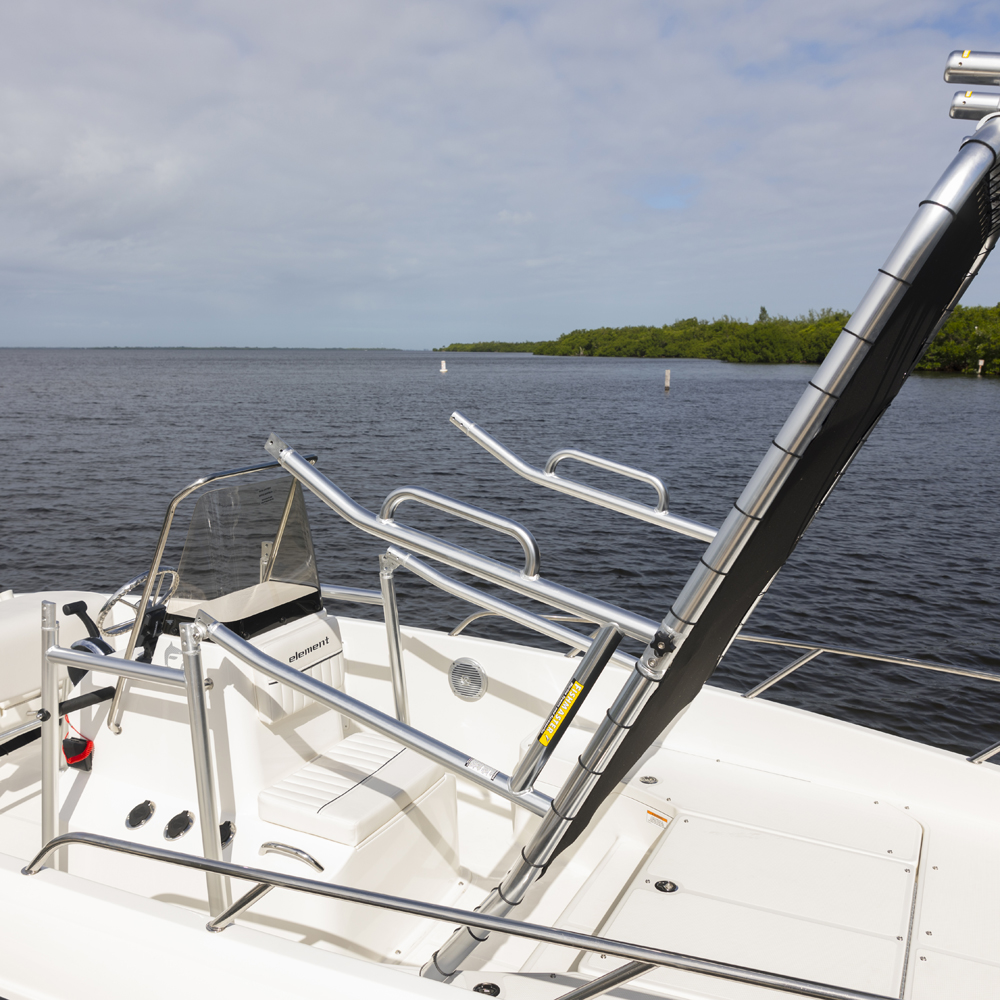 Fishmaster Original T-Top poliert mit blauem Segeltuch 9