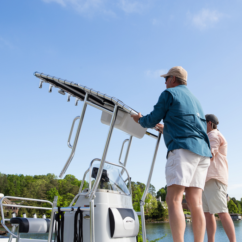 Fishmaster Original T-Top weiß mit rotem Segeltuch 9