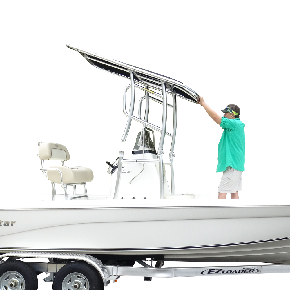 Fishmaster Pro T-Top poliert mit schwarzem Segeltuch 8