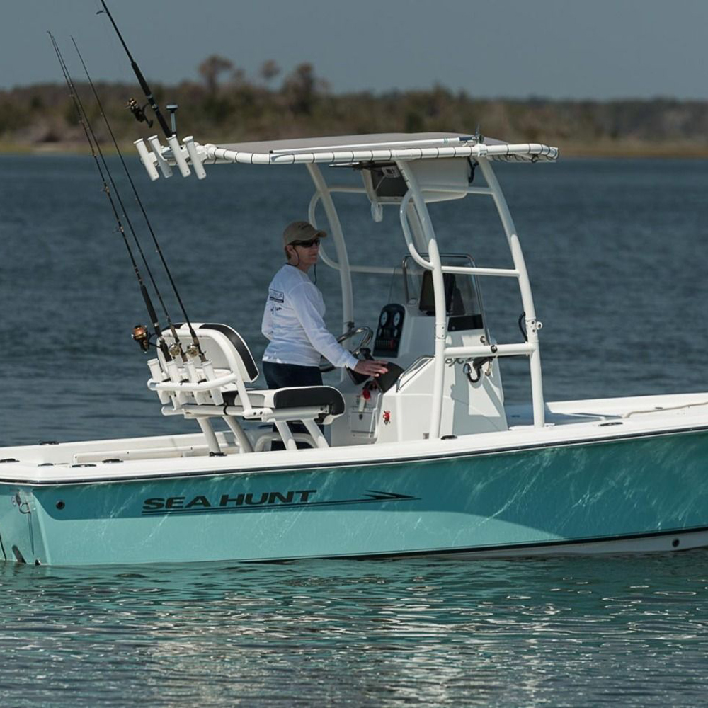 Fishmaster Pro T-Top Stuhl poliert mit weißem Kissen inkl. Rückenlehne 5